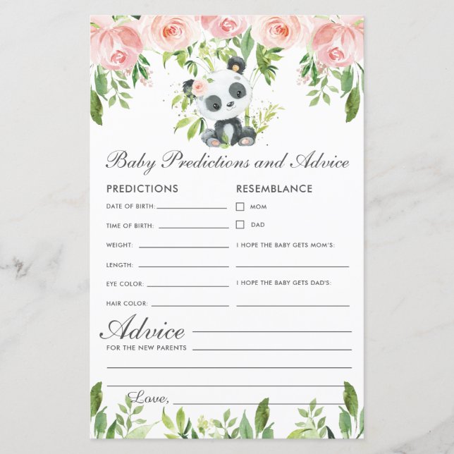 Panda Bear Rosa Blommigt Baby Predictions and Advi (Framsida)