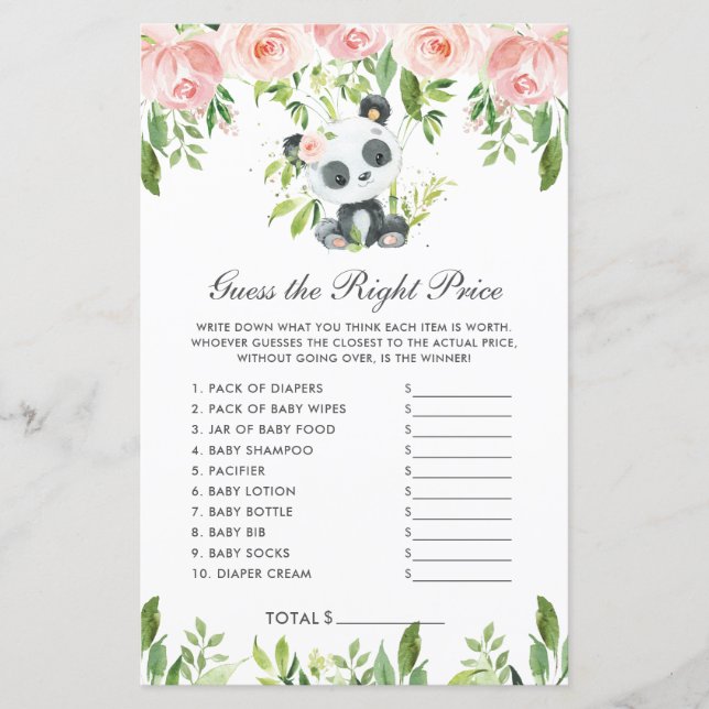 Panda Bear Rosa Blommigt Gissa Högernas Prisa spel (Framsida)