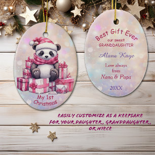 Panda Bear Rosa Granddotter Första jul Julgransprydnad Keramik