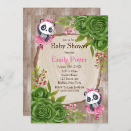 Panda Bear Rosa Tutu Wood Baby Shower-inbjudningar