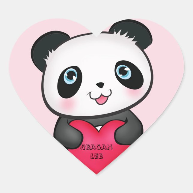 Panda Bear Sticker som håller ett personlig hjärta Hjärtformat Klistermärke (Framsida)