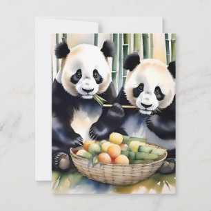 Panda Bear Study C - Vattenfärger Julkort