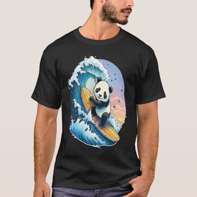Panda Bear Surfing the great Wave off Kanagawa T Shirt (Framsida)