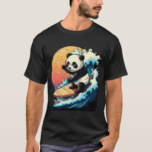 Panda Bear Surfing the underbar Wave off Kanagawa T Shirt