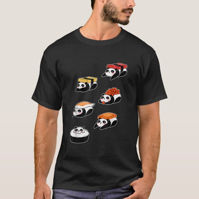 Panda Bear Sushi Sashimi Japanese Food T Shirt (Framsida)