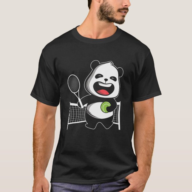 Panda Bear Tennis Player Court Racket Backhand Tra T Shirt (Framsida)