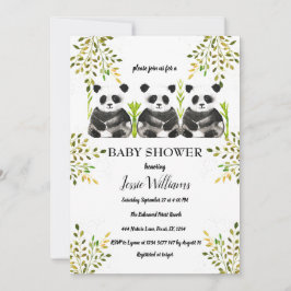 Panda Bear Triplets Baby Shower Greenery Natature Inbjudningar