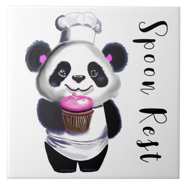 Panda Bear Trivet Spoon Rest Kakelplatta (Framsidan)