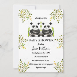 Panda Bear Twillingars Baby Shower Greenery Nature Inbjudningar