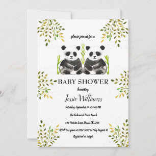 Panda Bear Twillingars Baby Shower Greenery Nature Inbjudningar