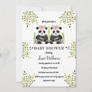 Panda Bear Twillingars Girl Baby Shower Greenery N Inbjudningar