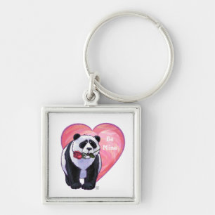 Panda Bear Valentindagen Fyrkantig Silverfärgad Nyckelring