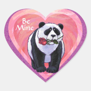 Panda Bear Valentindagen Hjärtformat Klistermärke