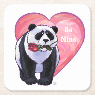 Panda Bear Valentindagen Underlägg Papper Kvadrat
