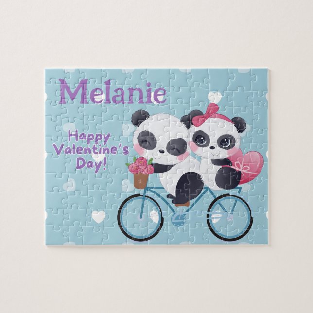 Panda Bear Valentine's Custom Kid Puzzle  Pussel (Horisontell)