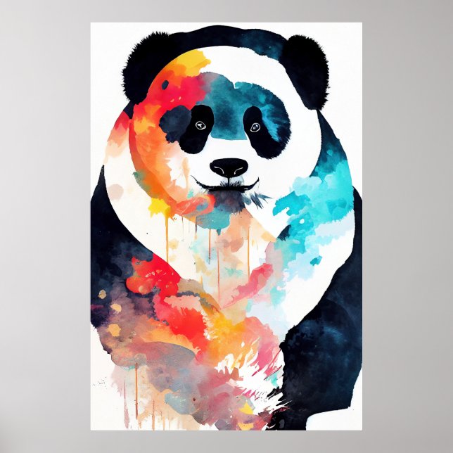 Panda Bear Vild Natur Animal Färg Art Painting Poster (Framsidan)