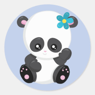 Panda Bear Wave Blue Runt Klistermärke