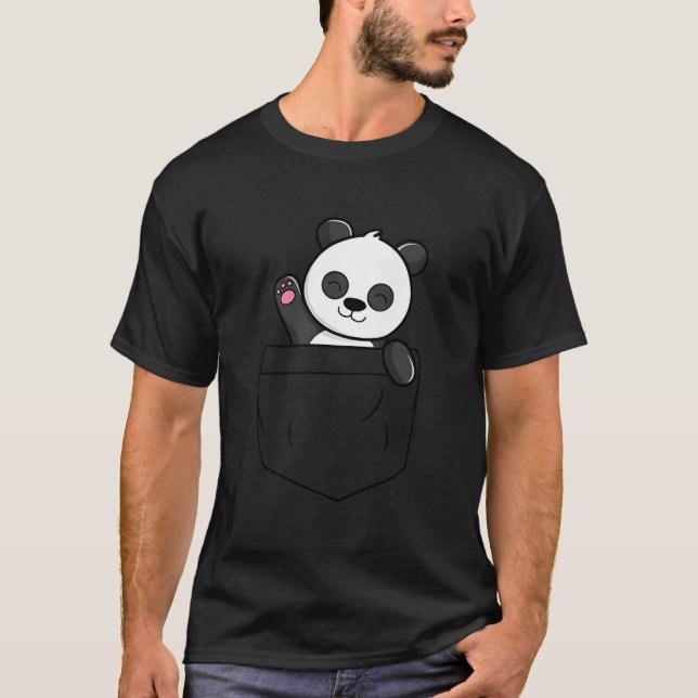 Panda Bear Waving In A Pocket Pocket Panda Bear T Shirt (Framsida)