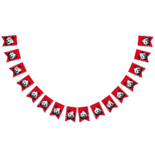 Panda Bear Wearing a Jultomten Hat Vimplar