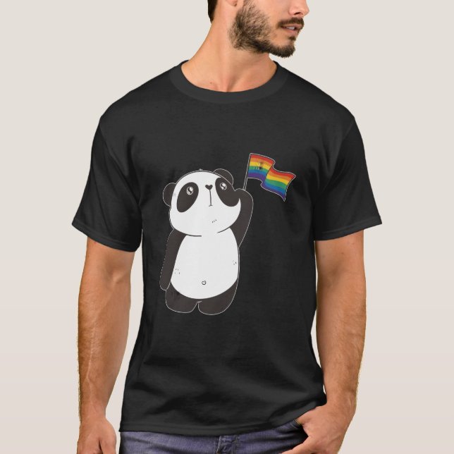 Panda Bear With Rainbow Flag For And Children T Shirt (Framsida)