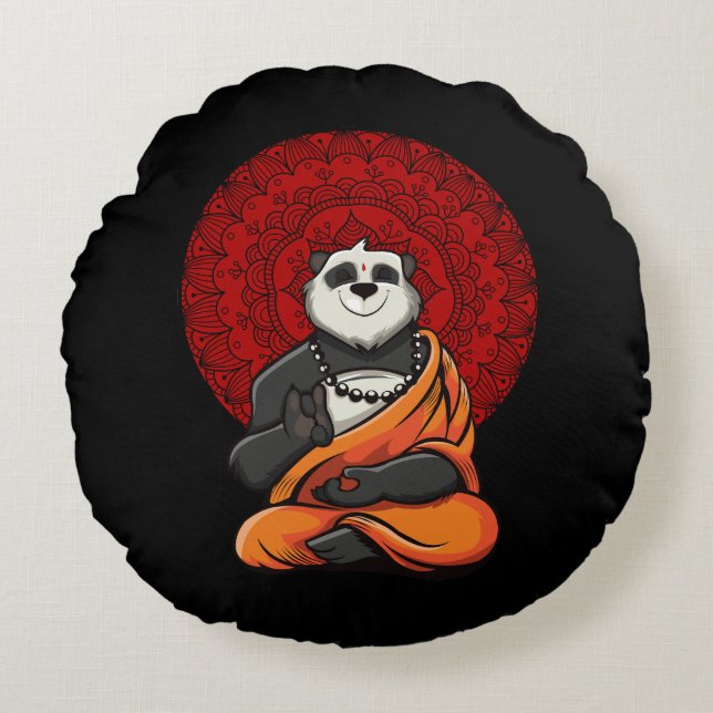 Panda Bear Zen Yoga Meditation Buddha Rund Kudde (Framsidan)