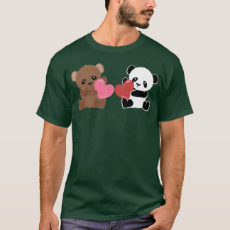 Panda Bears AnimalLove Hearts Cute Friends Girl T Shirt