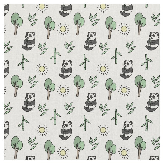 Panda Bears & Bamboo Mönster Tyg (Närbild)