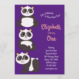 Panda Bears Cute Kids 1:a födelsedagen Party Inbjudningar