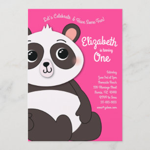 Panda Bears Cute Kids Rosa 1:a födelsedagen i Part Inbjudningar
