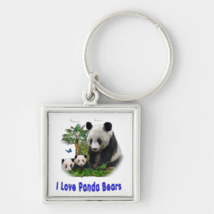Panda Bears Fyrkantig Silverfärgad Nyckelring