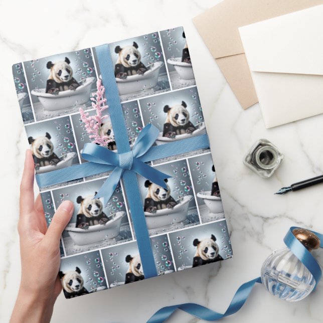Panda Bears i Bubble Bath Presentpapper (Gifting)