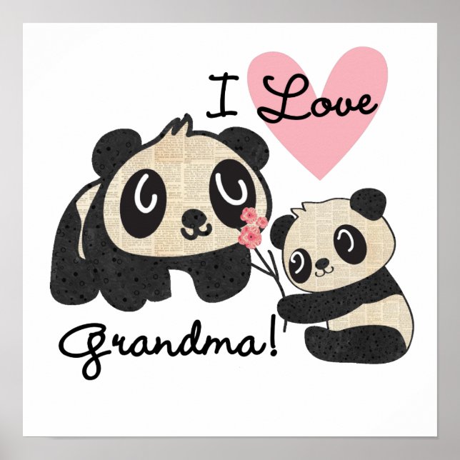 Panda Bears I Kärlek Grandma Poster (Framsidan)
