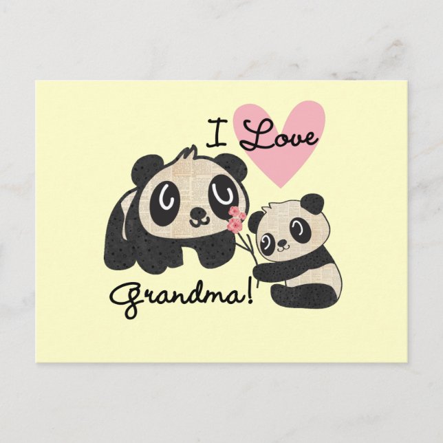 Panda Bears I Kärlek Grandma Vykort (Framsida)