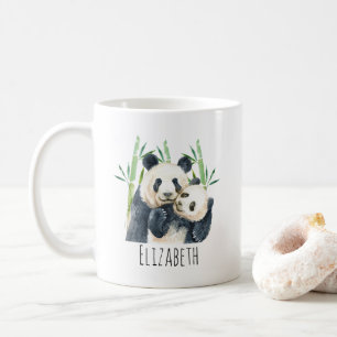 Panda Bears Mamma och Baby i Bamboo Kaffemugg