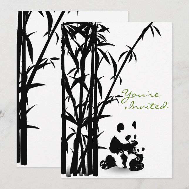 Panda Bears och Bamboo Baby Shower Inbjudningar (Fram/baksida)