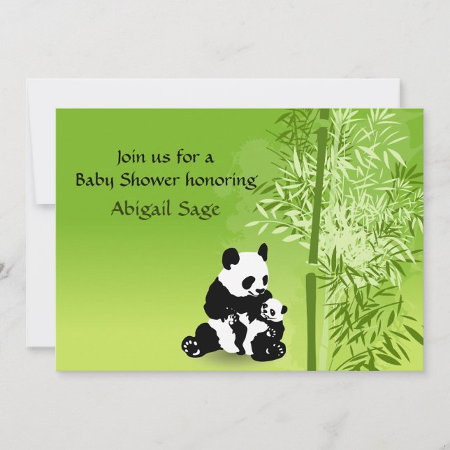 Panda Bears och Bamboo Neutralt Baby Shower Inbjud Inbjudningar (Framsida)
