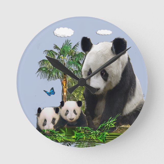 Panda Bears Rund Klocka (Framsida)