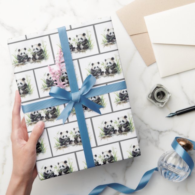 Panda Bears Watercolor Presentpapper (Gifting)