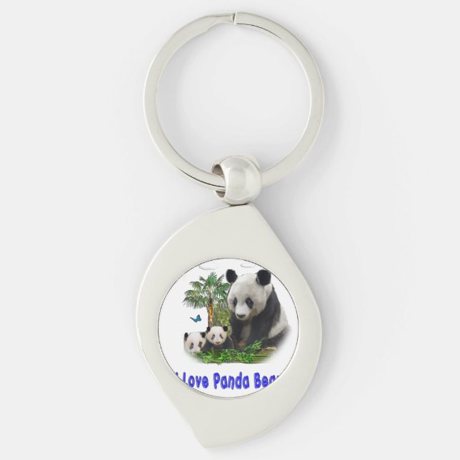 Panda beras swirl silverfärgad nyckelring (Framsidan)