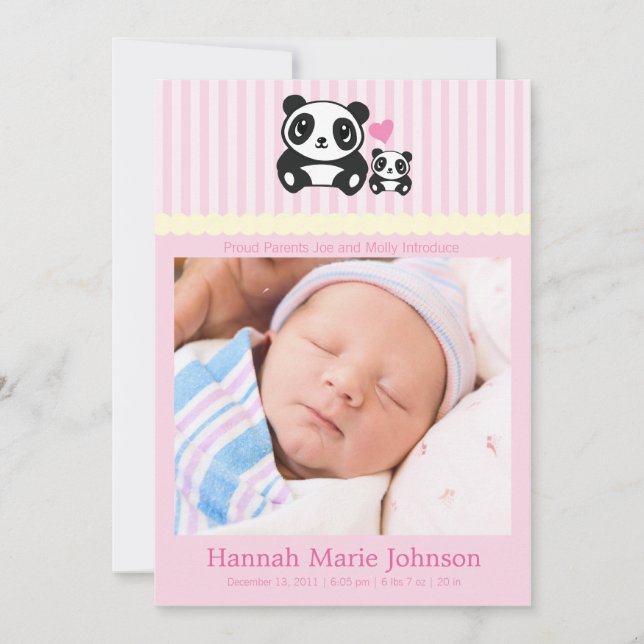 Panda Birth Notice - Rosa Meddelande (Framsida)