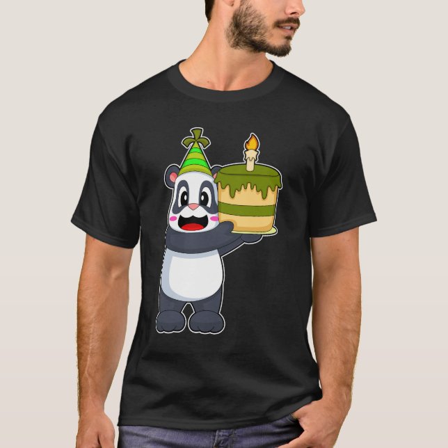 Panda Birthday Cake Candle T Shirt (Framsida)