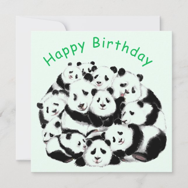 Panda Birthday Card Lycklig Family Pandas (Framsida)