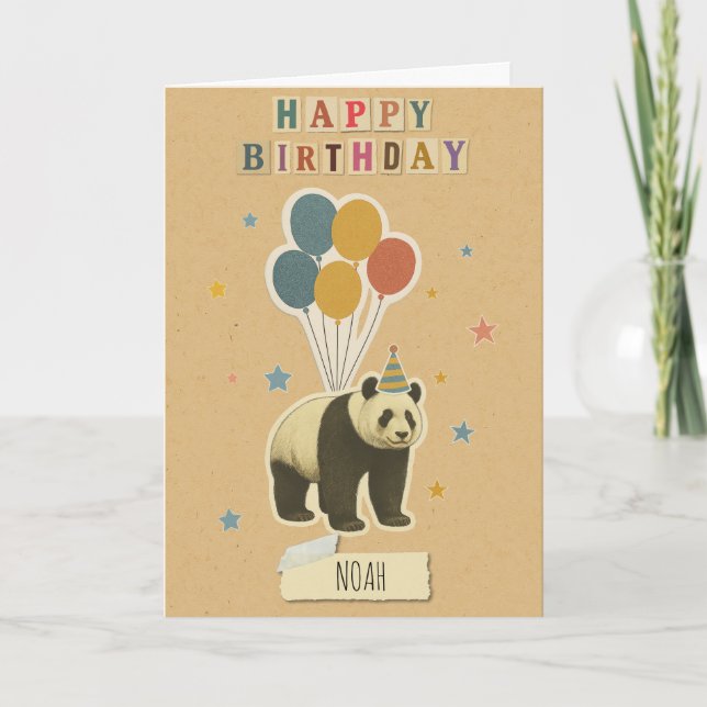Panda Birthday Card - Personlig Namn Kort (Framsida)