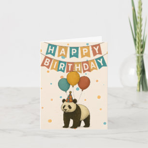 Panda Birthday Card - Spelande djur med ballonger Kort