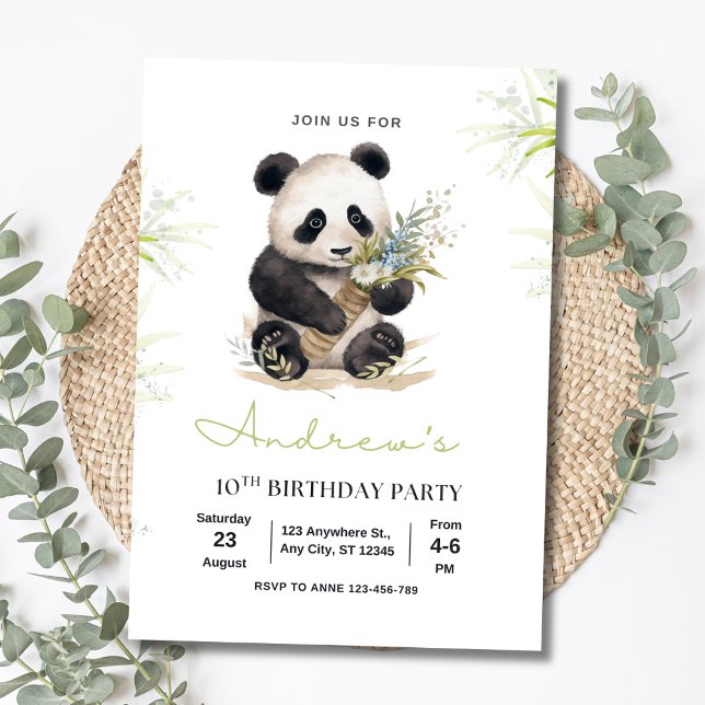 Panda Birthday Inbjudan, Bamboo Panda Boys Birthda Inbjudningar (Skapare uppladdad)