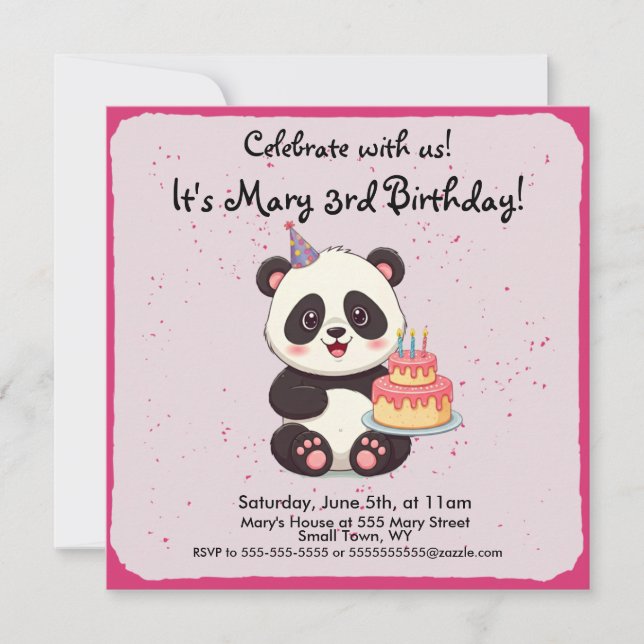 Panda Birthday-inbjudan Inbjudningar (Framsida)
