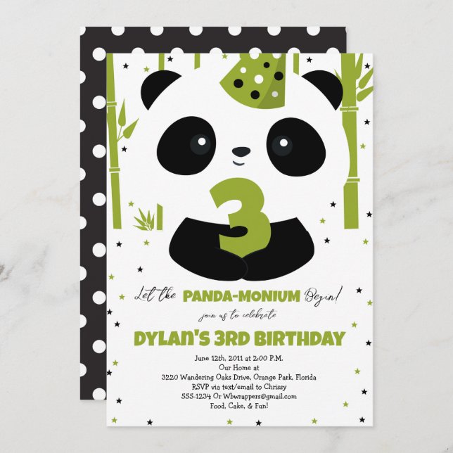 Panda Birthday-inbjudan till Panda Party Inbjudningar (Fram/baksida)