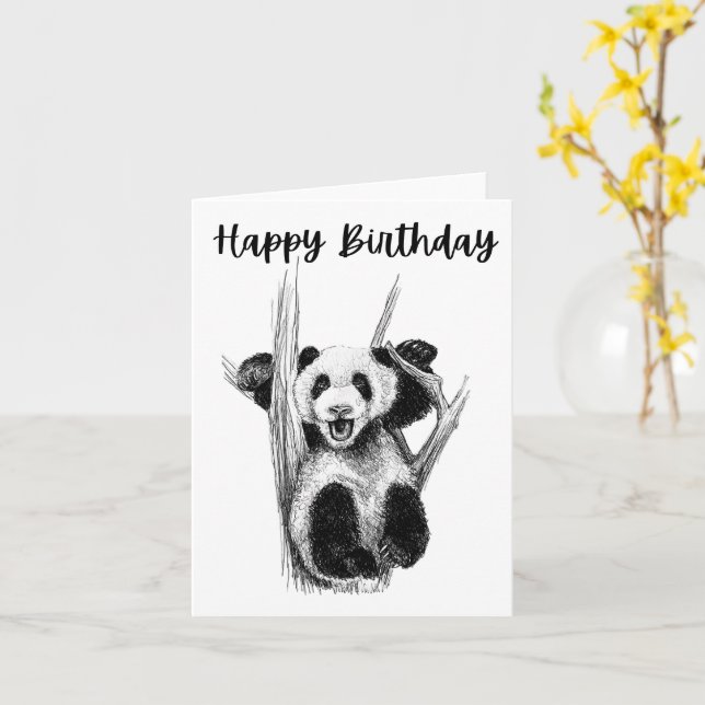 Panda Birthday-kort Kort (Gul blomma)