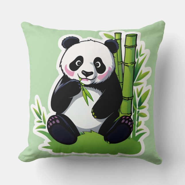 Panda björn äter bambublad kudde (Framsida)