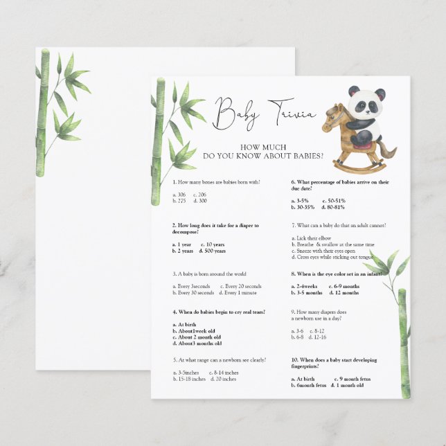 Panda Björn Baby Fakta | Baby Shower Spel (Fram/baksida)